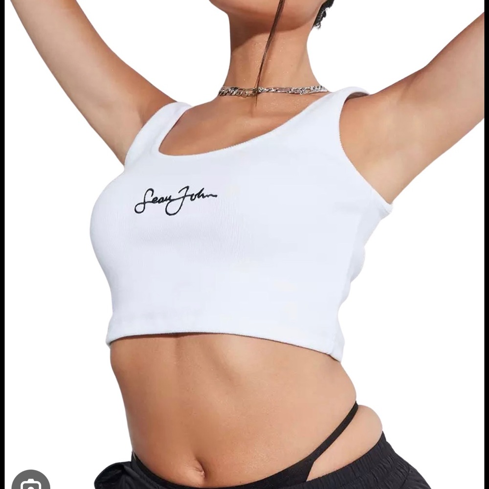 US 0, White Sean John Tank Crop Top